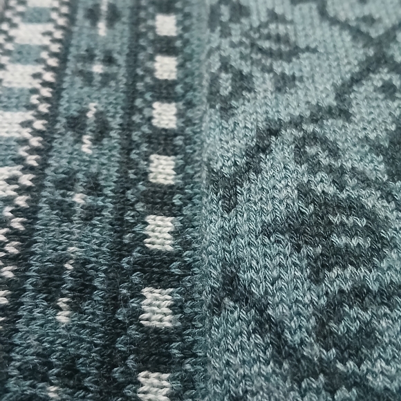 Appleseed's Knit Sweater Fair Isle Full Zip Teal Wool Blend Size Medium P - Picture 3 of 6
